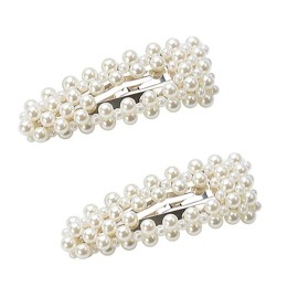 2PCS Women Fashion Sweet Imitation Pearl Hair Clip Hairpin Hair Accessories Simple Alloy BB Hairgrip (A - Silver)