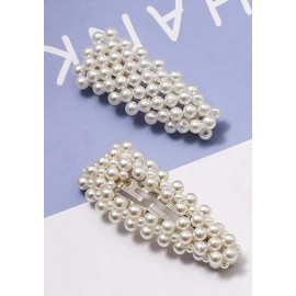 2PCS Women Fashion Sweet Imitation Pearl Hair Clip Hairpin Hair Accessories Simple Alloy BB Hairgrip (A - Silver)