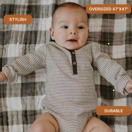 Parker Baby Muslin Blanket | 100% Soft Cotton Toddler Quilt & Baby Muslin Swaddle | Gender Neutral Design 47 x 47 Blanket