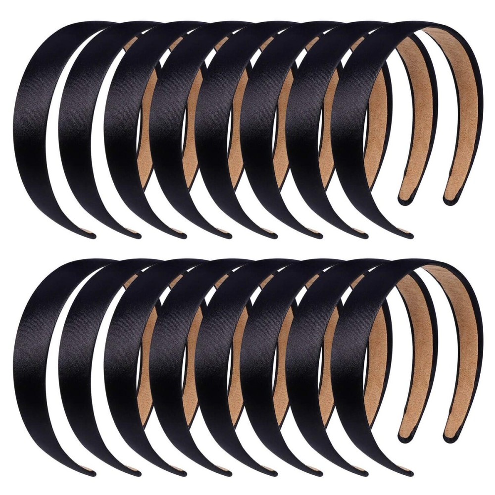 anezus 16 Pcs Satin Headbands Bulk 1 Inch Anti-slip Black Ribbon Hair Bands Plain Hard Headbands for Women Girls DIY Craft Hair Accessories (Black) anezus 16 Pcs Satin Headbands Bulk 1 Inch Anti-slip Black Ribbon Hair Bands Plain Hard Headbands for Women Girls DIY Craft Hair Accessories (Black)