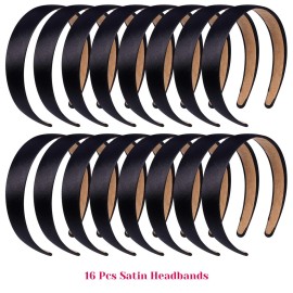 anezus 16 Pcs Satin Headbands Bulk 1 Inch Anti-slip Black Ribbon Hair Bands Plain Hard Headbands for Women Girls DIY Craft Hair Accessories (Black) anezus 16 Pcs Satin Headbands Bulk 1 Inch Anti-slip Black Ribbon Hair Bands Plain Hard Headbands for Women Girls DIY Craft Hair Accessories (Black)