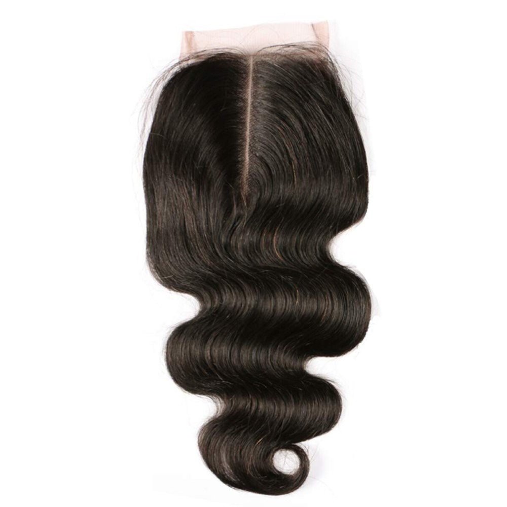 Amberhair 4x4 Middle Part Lace Closure Human Hair Body Wave 8A Brazilian Virgin Hair With Baby Hair 130% Density Natural Color 12inch