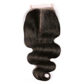 Amberhair 4x4 Middle Part Lace Closure Human Hair Body Wave 8A Brazilian Virgin Hair With Baby Hair 130% Density Natural Color 10inch