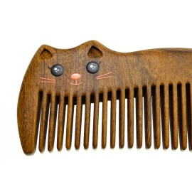 Anti-Static Wood Shaped Kitty Cat Comb