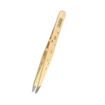 Rubis Hole Pattern Classic Stainless Steel Slanted Tweezers For Precise Eyebrows and Hair Removal, 1K111GOLD, Gold, The Elegance Collection,Rubis Switzerland Swiss Made World Renowned Precision