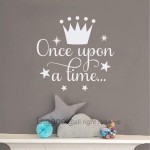 Diggoo Once Upon A Time Wall Decal Fairytale Decal Princess Crown Decor Girls Bedroom Decor Kids Room Quotes (White,14 h x 14.5 w)