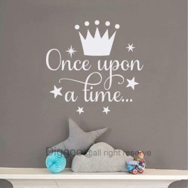 Diggoo Once Upon A Time Wall Decal Fairytale Decal Princess Crown Decor Girls Bedroom Decor Kids Room Quotes (White,14 h x 14.5 w)