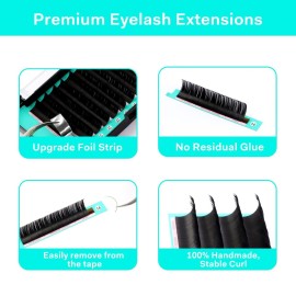 Eyelash Extensions 0.07 CC Curl 8-14mm Lash Extensions Supplies Individual Lashes Premium Silk Volume & Classic Lash Soft Matte Dark Professional Eyelashes Extension (0.07-CC-8-14 Mixed)