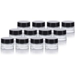 Clear Glass 0.25 oz Small Thick Wall Balm Jars with Black Foam Lined Smooth Lids (12 pack)