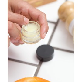 Clear Glass 0.25 oz Small Thick Wall Balm Jars with Black Foam Lined Smooth Lids (12 pack)