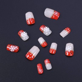 Lurrose 24pcs False Nail Tips Full Cover Christmas Snowflake Fake Nails Art Stickers DIY