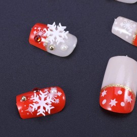 Lurrose 24pcs False Nail Tips Full Cover Christmas Snowflake Fake Nails Art Stickers DIY