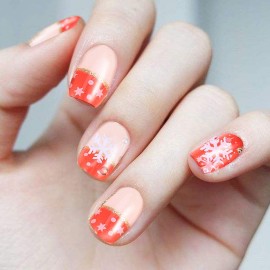 Lurrose 24pcs False Nail Tips Full Cover Christmas Snowflake Fake Nails Art Stickers DIY