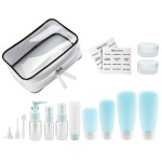 MAGIGO Blue Toiletries Leak Proof Travel Bottle Set (16 Pack), TSA Approved Airline Carry-On with Clear Bags for Women