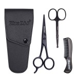 BlueZOO Beard Mustache Scissors and Comb Kit with PU Storage Bag, Rounded Safety Nose Hair Scissor for Men and Women Care Grooming, Ear Trimming Tool, Shears for Personal Grooming, Cutting & Styling