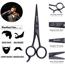 BlueZOO Beard Mustache Scissors and Comb Kit with PU Storage Bag, Rounded Safety Nose Hair Scissor for Men and Women Care Grooming, Ear Trimming Tool, Shears for Personal Grooming, Cutting & Styling BlueZOO Beard Mustache Scissors and Comb Kit with PU Storage Bag, Rounded Safety Nose Hair Scissor for Men and Women Care Grooming, Ear Trimming Tool, Shears for Personal Grooming, Cutting & Styling