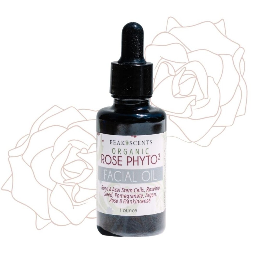 Peak Scents Organic Rose Phyto Facial Oil - Rosehip and Argan Oil Infused with Rose Extract and Frankincense Essential Oil - Ideal for Gua Sha Massage, Anti-Aging Face Oil (1oz)
