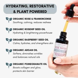Peak Scents Organic Rose Phyto Facial Oil - Rosehip and Argan Oil Infused with Rose Extract and Frankincense Essential Oil - Ideal for Gua Sha Massage, Anti-Aging Face Oil (1oz)
