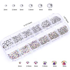 3000 PCS Rhinestones for Craft, PHOGARY AB Rhinestones Flat Back (Small Size 1.5-5 mm) 13 Colors with Pick Up Tweezer for Crafts Nail Face Art Clothes Shoes Bags Phone Case DIY