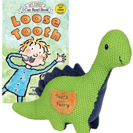 Maison Chic Tooth Fairy Kit - Danny The Dinosaur Plush Figure w/Pocket, Loose Tooth a Tooth Fairy Book for Little Boys About to Loose a Tooth