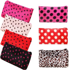 HappyDaily Pack of 7 Fashion Design Muliti-functional Bag Using as Makeup bag or Cosmetic Pouch or Travel Toiletry or Carrying Purse (Heart(Pink/Hotpink/Red/Black)+Polka Dot(Hotpink/Red)+Leopard)