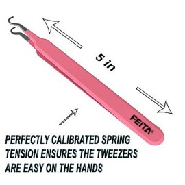 Blackhead Acne Extraction Tweezers - FEITA Pro & Surgical-Grade Stainless Steel Bend Curved Comedone Extractor Tweezer Tool for Remove Whitehead and Clogged Pores, Pimple - Pink