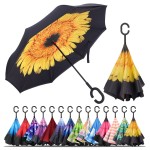 LLanxiry Windproof Inverted Umbrella, Large Reverse Umbrellas for Rain with C-shaped Handle Big Upside Down Inside Out Umbrella for Women & Men (sunflower)