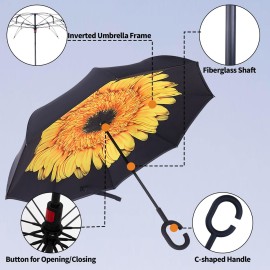 LLanxiry Windproof Inverted Umbrella, Large Reverse Umbrellas for Rain with C-shaped Handle Big Upside Down Inside Out Umbrella for Women & Men (sunflower) LLanxiry Windproof Inverted Umbrella, Large Reverse Umbrellas for Rain with C-shaped Handle Big Upside Down Inside Out Umbrella for Women & Men (sunflower)
