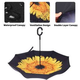 LLanxiry Windproof Inverted Umbrella, Large Reverse Umbrellas for Rain with C-shaped Handle Big Upside Down Inside Out Umbrella for Women & Men (sunflower) LLanxiry Windproof Inverted Umbrella, Large Reverse Umbrellas for Rain with C-shaped Handle Big Upside Down Inside Out Umbrella for Women & Men (sunflower)