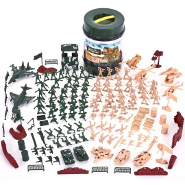JOYIN 164 Piece Military Soldier Playset Army Men Play Bucket Army Action Figures Battle Group Deluxe Military Playset, Aircrafts, Helicopters, Tanks with Bucket