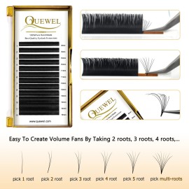 QUEWEL Volume Eyelash Extensions | 0.03-0.12mm | C/CC/D/DD Curl | 8-25mm Length | Easy Fan Volume Lashes 2D-20D Self Fanning Volume Lashes 0.10C Mix-8-15mm Long Lasting Blooming Lashes(0.10C Mix8-15)