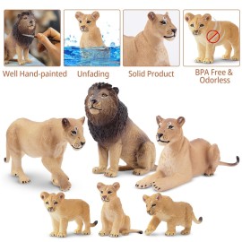 Toymany 6PCS Realistic Lion Figurines with Lion Cubs, 2-5 Jungle Animals Figures Family Set Includes Baby Lions, Educational Toy Cake Toppers Christmas Birthday Gift for Kids Toddlers