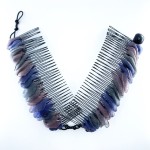 Large Stretch Banana Clip for Natural Curly, Wavy, Frizzy & Coily Hair - Sturdy Hold with No Damage or Creases - Make Comfy Protective Low Manipulation Hairstyles (Storm Blue with Bead Closure)