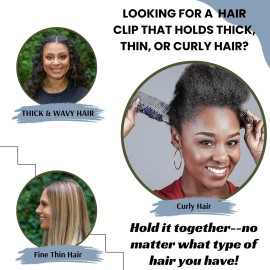 Large Stretch Banana Clip for Natural Curly, Wavy, Frizzy & Coily Hair - Sturdy Hold with No Damage or Creases - Make Comfy Protective Low Manipulation Hairstyles (Storm Blue with Bead Closure) Large Stretch Banana Clip for Natural Curly, Wavy, Frizzy & Coily Hair - Sturdy Hold with No Damage or Creases - Make Comfy Protective Low Manipulation Hairstyles (Storm Blue with Bead Closure)