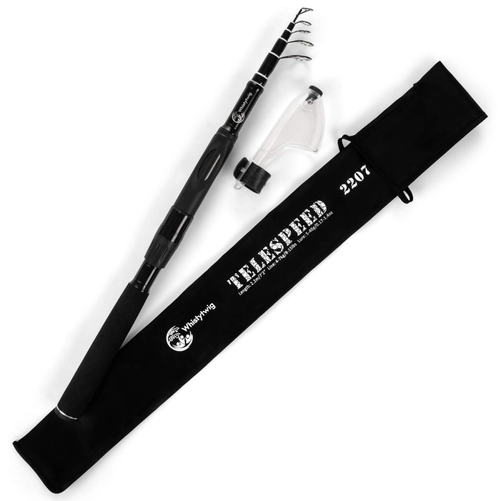 Whistytwig Compact Telescopic Fishing Rod - Versatile Retractable Pole for Fresh & Saltwater, Portable Fishing Rod, Ideal for Travel (Black/White - Lure Fishing, 7\'2.5)