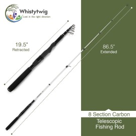 Whistytwig Compact Telescopic Fishing Rod - Versatile Retractable Pole for Fresh & Saltwater, Portable Fishing Rod, Ideal for Travel (Black/White - Lure Fishing, 7\'2.5)