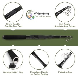 Whistytwig Compact Telescopic Fishing Rod - Versatile Retractable Pole for Fresh & Saltwater, Portable Fishing Rod, Ideal for Travel (Black/White - Lure Fishing, 7\'2.5)