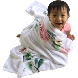 Baby Monthly Milestone Blanket for Girl & Boy - Floral Plush Fleece for Baby Photo - Baby Shower/Registry Gift - Baby Safe Soft Wrinkle Free - Swaddle and Throw - Bonus Wreath + Organic Cotton Bib