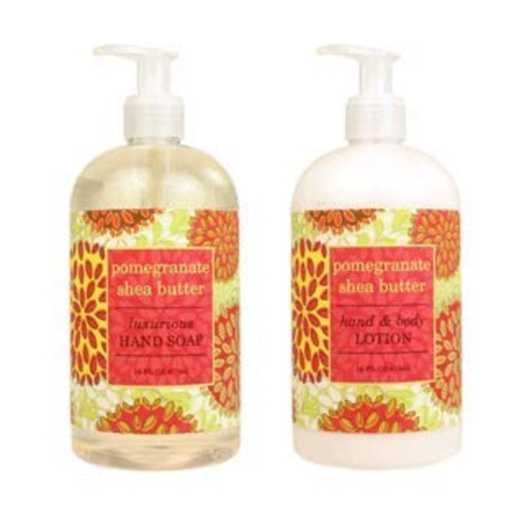 Greenwich Bay Trading Company Botanical Collection Bundle: Pomegranate Shea Butter - 16 Ounce Shea Butter Lotion & 16 Ounce Hand Soap