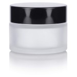 1 oz Frosted Clear Glass Balm Jars with Black Smooth Foam Lined Lids (12 Pack)