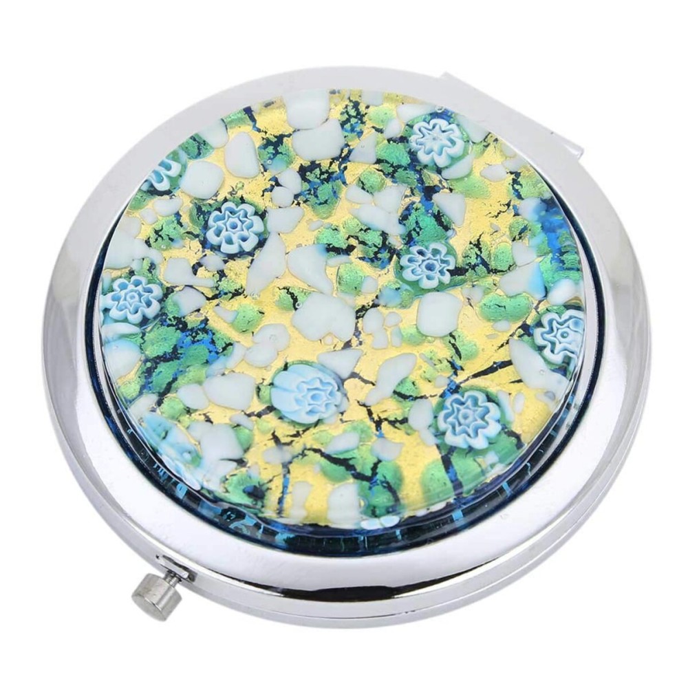 Glass Of Venice Murano Glass Millefiori Folding Compact Mirror - Aqua Gold