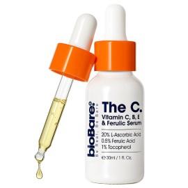 BioBare Vitamin B, CE & Ferulic Serum | 20% Pure Vitamin C Facial Serum with Hyaluronic Acid, Niacinamide & Ferulic Acid | L-Ascorbic Acid Serum for Dark Spots, Fine Lines, Wrinkles, Uneven Skin Tone