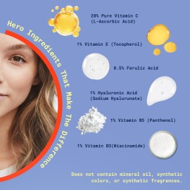 BioBare Vitamin B, CE & Ferulic Serum | 20% Pure Vitamin C Facial Serum with Hyaluronic Acid, Niacinamide & Ferulic Acid | L-Ascorbic Acid Serum for Dark Spots, Fine Lines, Wrinkles, Uneven Skin Tone