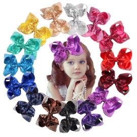 15Pcs Bling 6 Inch Hair Bows Large Big Sparkly Gli..