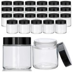 Encheng 12Pack of 4 oz Clear Round Glass Jars, with Inner Liners and black Lids,Empty Cosmetic Containers,Cream jars