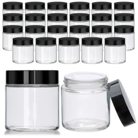 Encheng 12Pack of 4 oz Clear Round Glass Jars, with Inner Liners and black Lids,Empty Cosmetic Containers,Cream jars