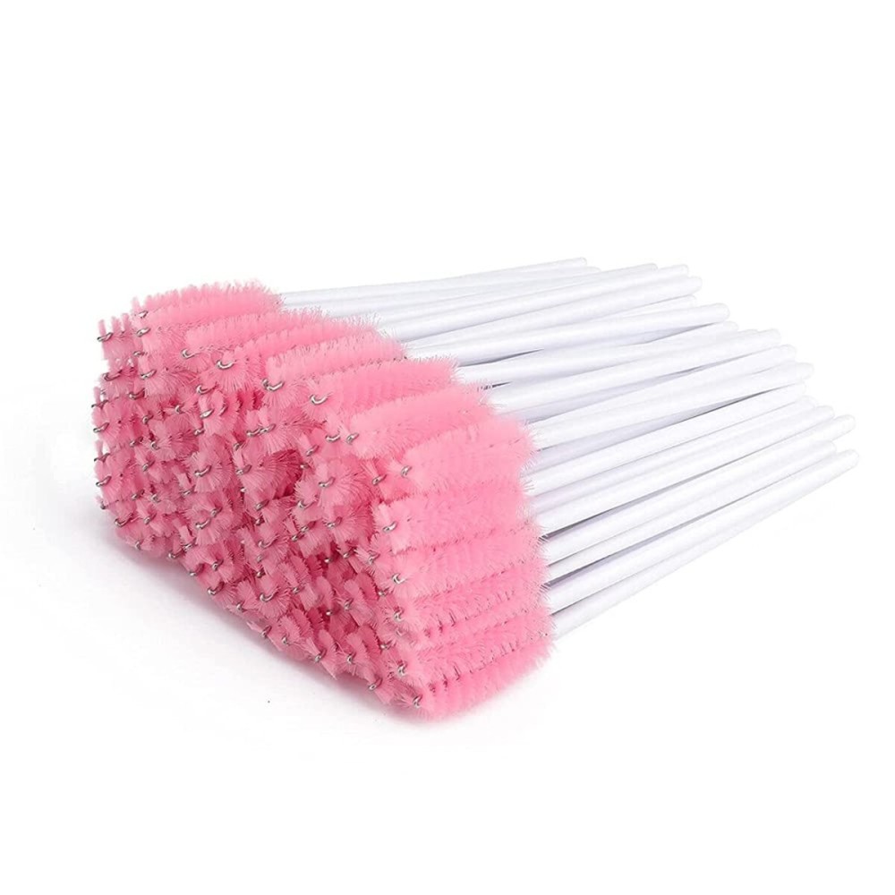 300 Pcs Disposable Mascara Wands,Eyelash Brushes,Spoolie Brush for Eyelash Extensions Makeup Applicator Tool Bulk, White/Pink