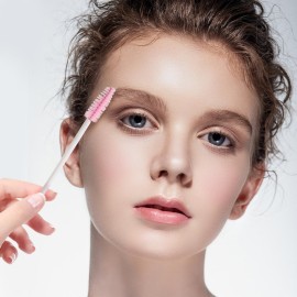 300 Pcs Disposable Mascara Wands,Eyelash Brushes,Spoolie Brush for Eyelash Extensions Makeup Applicator Tool Bulk, White/Pink