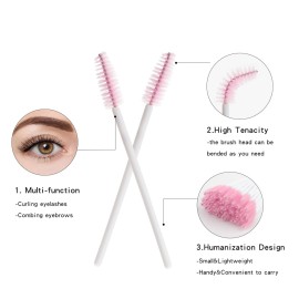 300 Pcs Disposable Mascara Wands,Eyelash Brushes,Spoolie Brush for Eyelash Extensions Makeup Applicator Tool Bulk, White/Pink