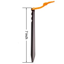 Aluminum Alloy Tent Stakes Pegs, 12-Pack Aluminum Ground Pegs with Reflective Pull Ropes, Lightweight Metal Stakes Pegs for Camping Tents Hammocks (Black)